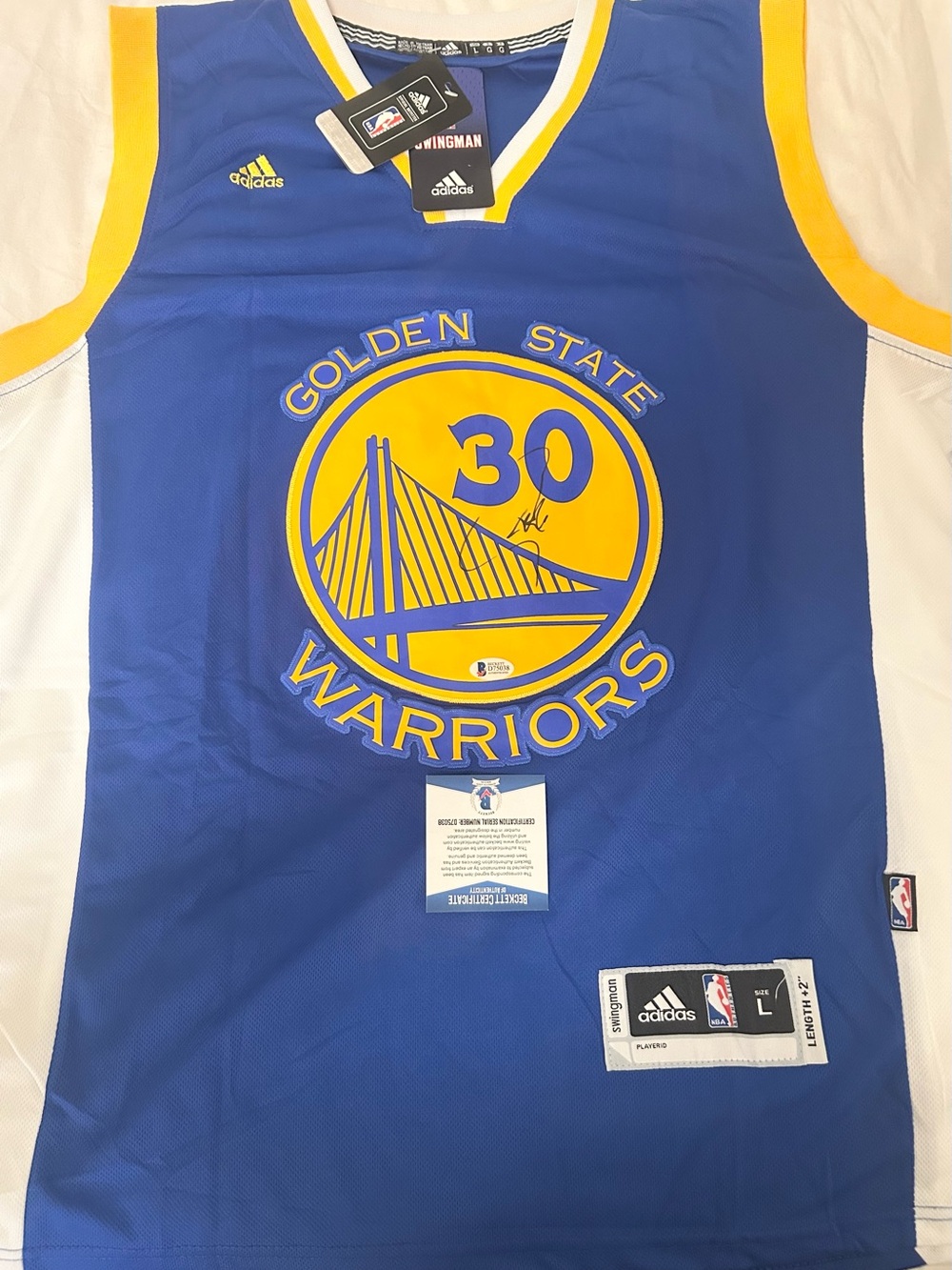 Stephen Curry Signed Custom Golden State Warriors Large Jersey NWT Beckett COA
